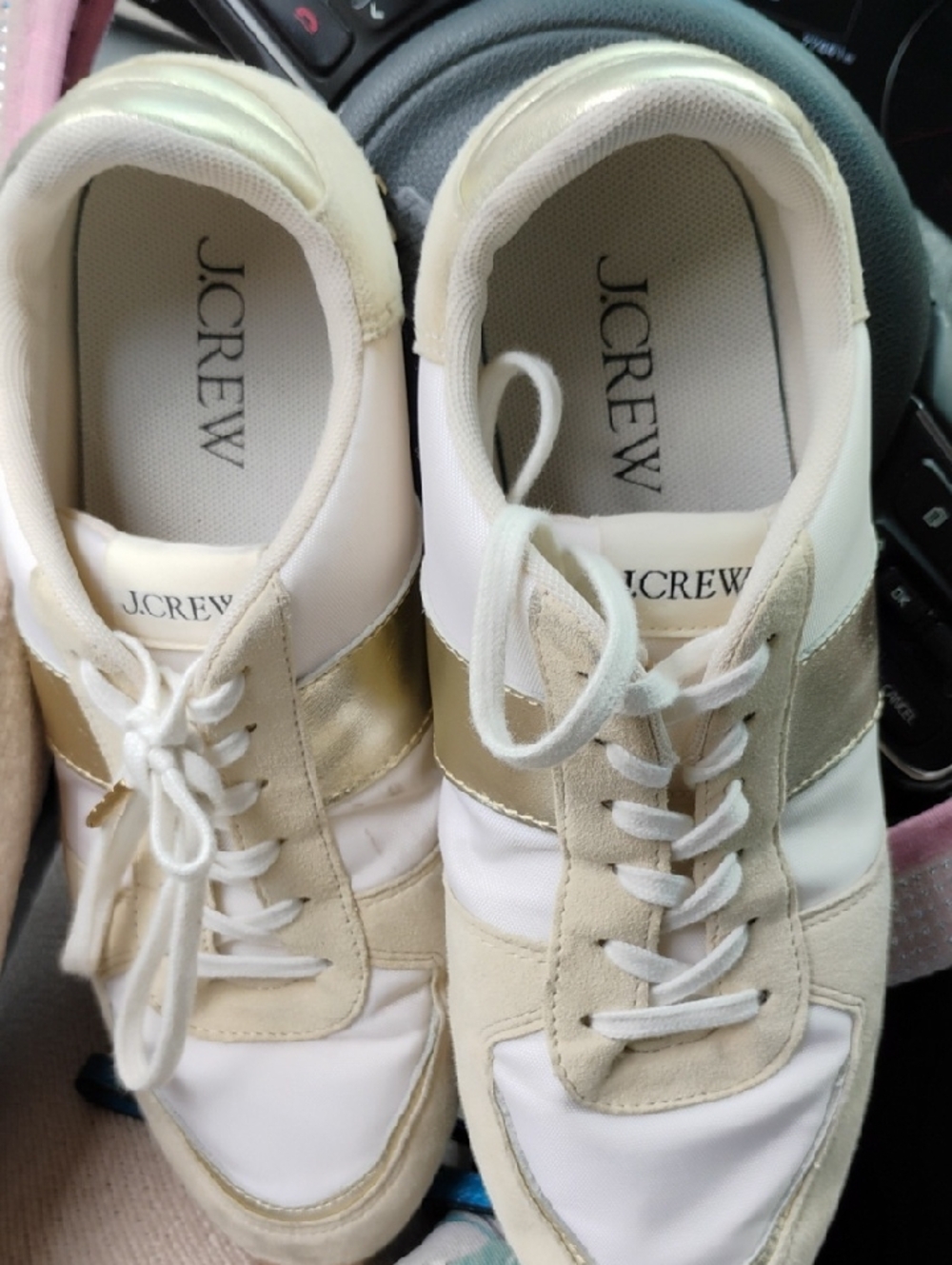 J. Crew White and Gold Women's Lace-Up Sneakers